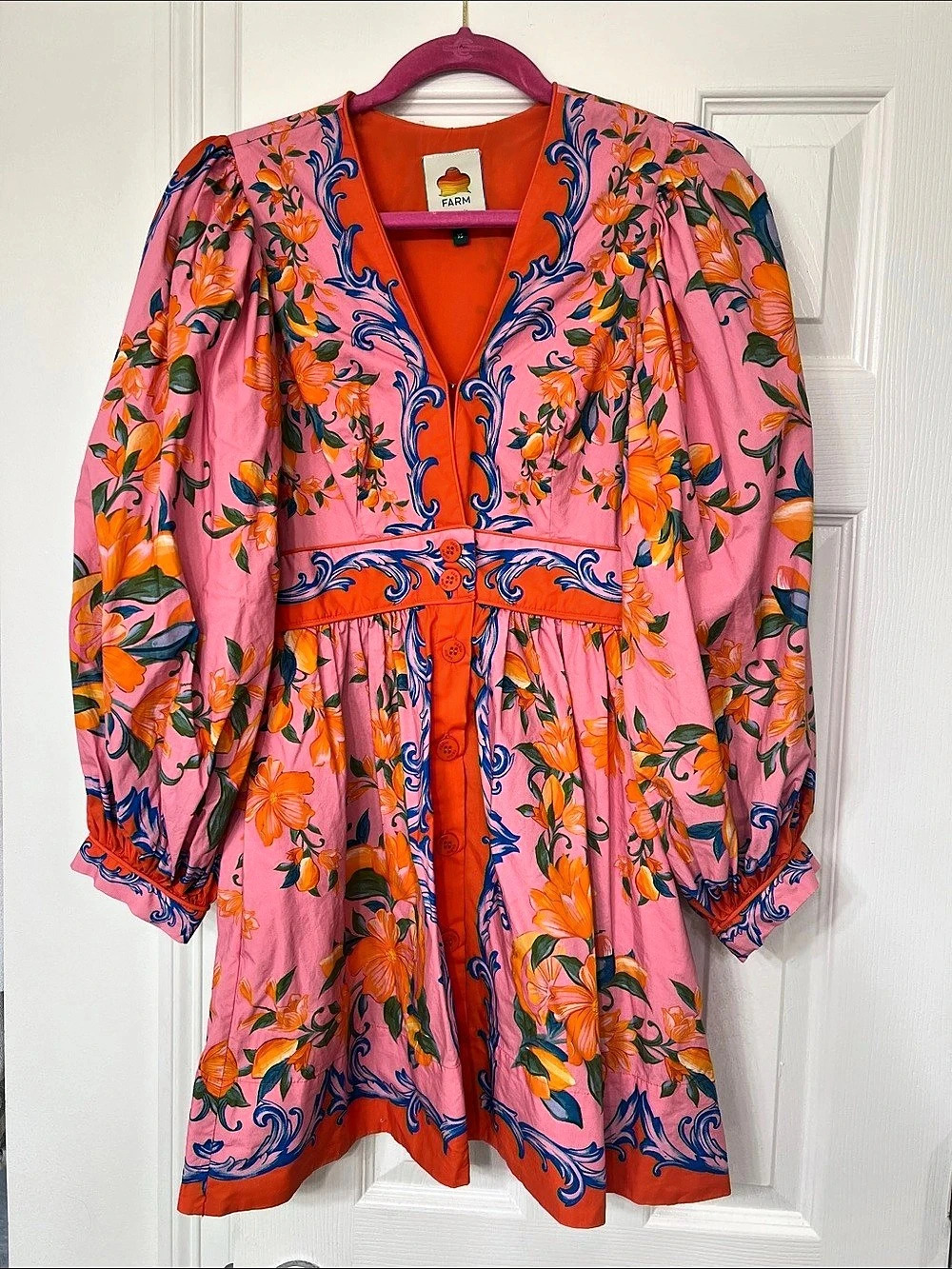 Farm Rio Mini Dress Floral in Pink & Orange Size XS Like New